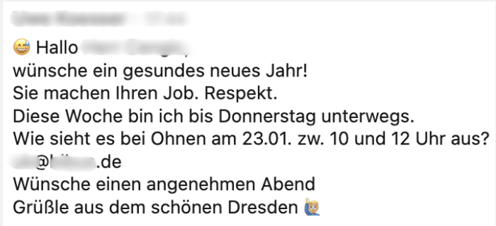Antwort mit Terminvorschlag aus Dresden