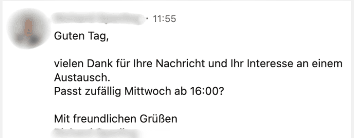 Antwort: Passt zufällig Mittwoch ab 16:00?