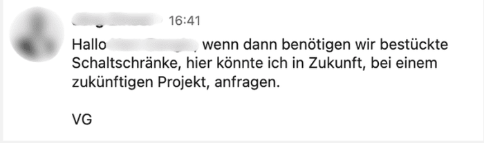 Antwort: bestückte Schaltschränke für ein zukünftiges Projekt